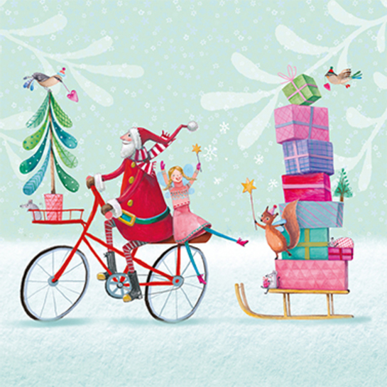 Papierové obrúsky Santa na bicykliphoto