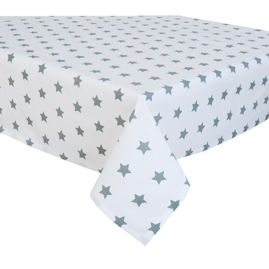 Obrus biely so sivo-zelenými hviezdami 130 x 180 cmphoto