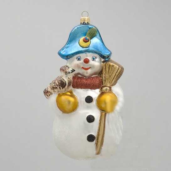 Vianočná ozdoba - snehuliak s metlou a vtáčikomphoto