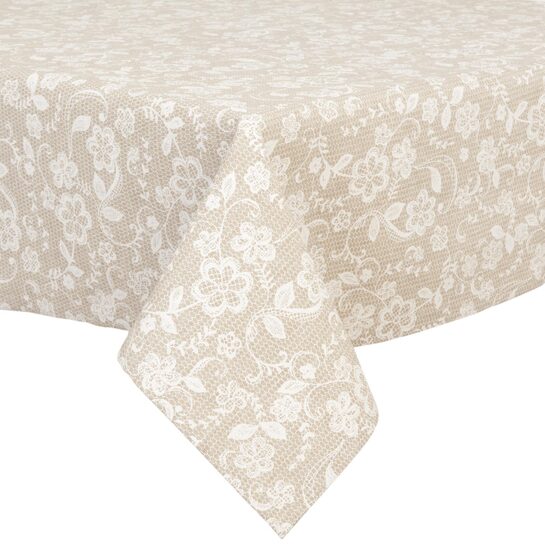 Obrus prírodný s bielymi kvetinkamiphoto