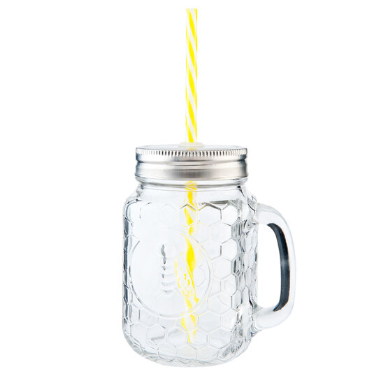 Pohár so slamkou s reliéfom včelyphoto