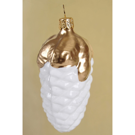 Vianočná ozdoba biela šiška zlatý dekorphoto