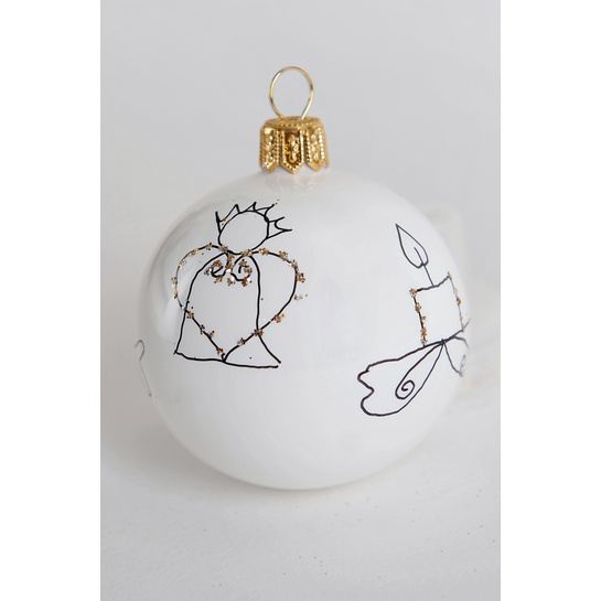 Vianočná guľa biela s obrázkamiphoto