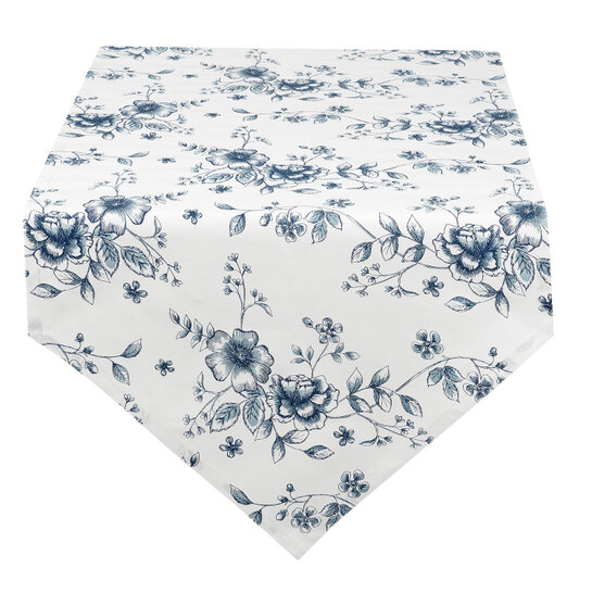 Obrus - štóla biela s modrými kvetmi 50 x 160 cmphoto