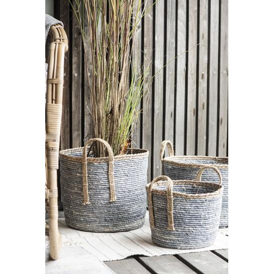 Kôš pletený s uškami sivo-modrý stredný Mphoto